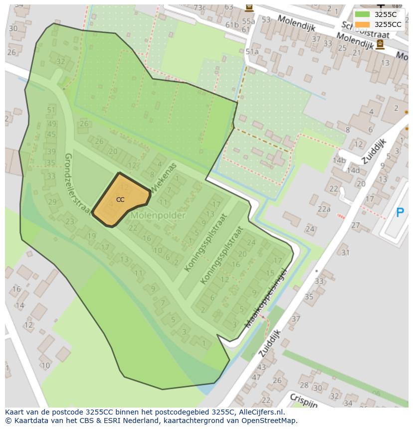 Afbeelding van het postcodegebied 3255 CC op de kaart.