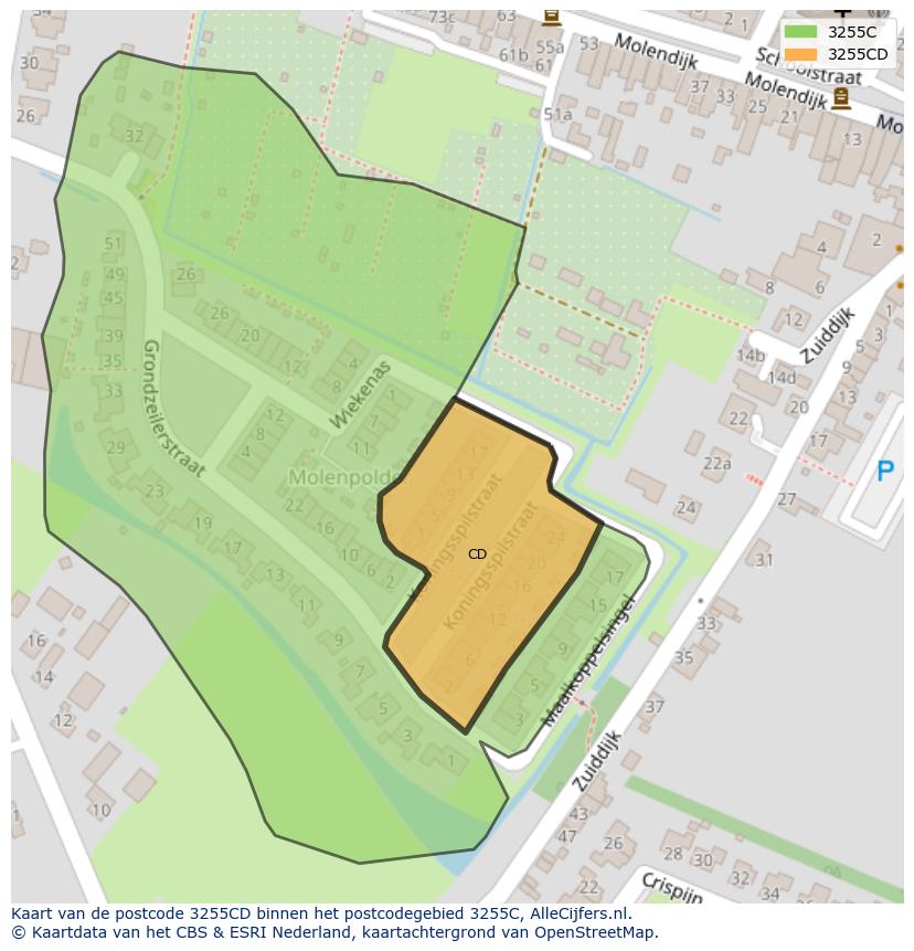 Afbeelding van het postcodegebied 3255 CD op de kaart.