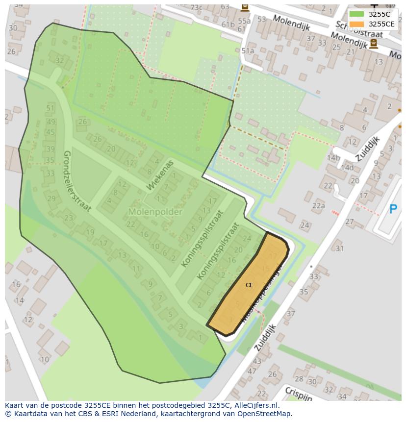 Afbeelding van het postcodegebied 3255 CE op de kaart.