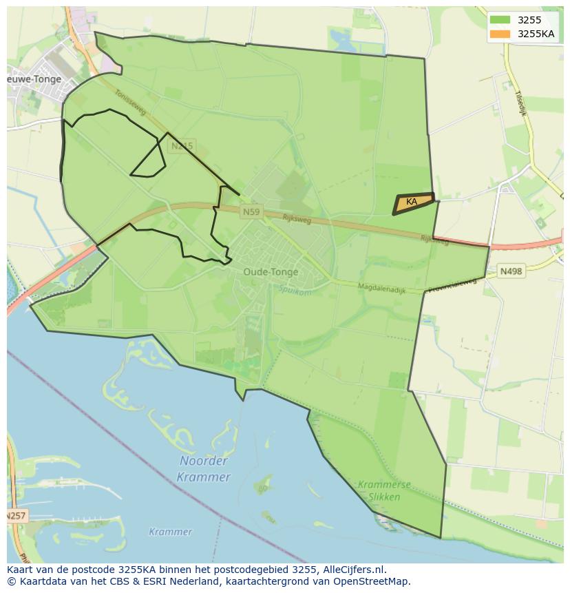 Afbeelding van het postcodegebied 3255 KA op de kaart.