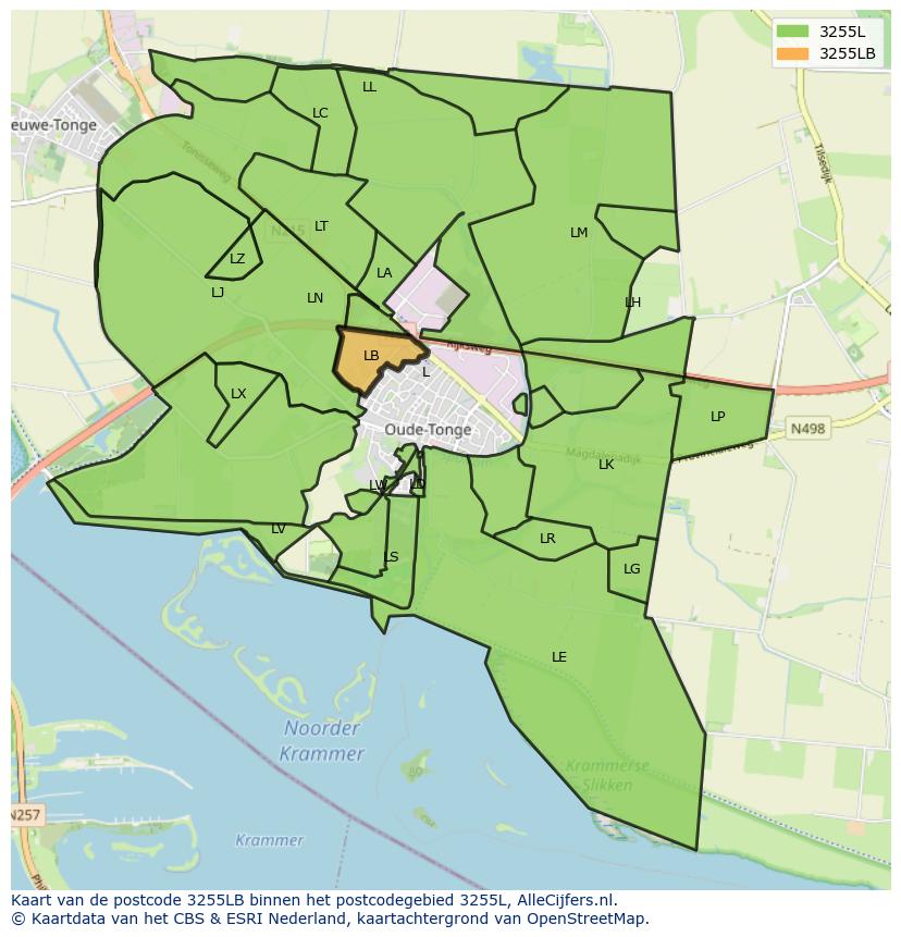Afbeelding van het postcodegebied 3255 LB op de kaart.