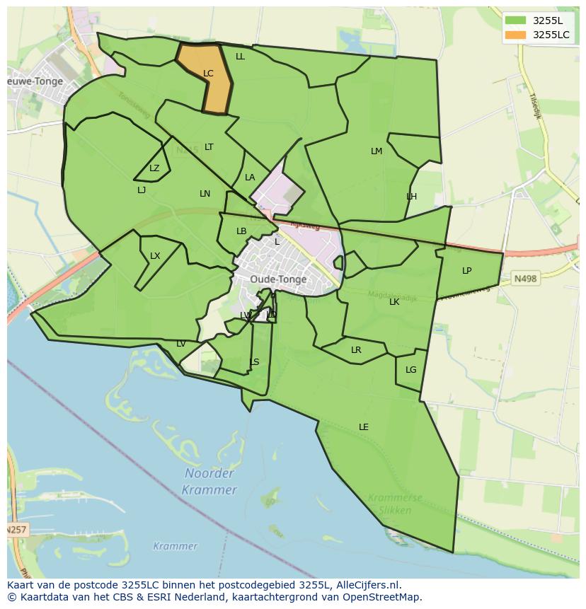 Afbeelding van het postcodegebied 3255 LC op de kaart.