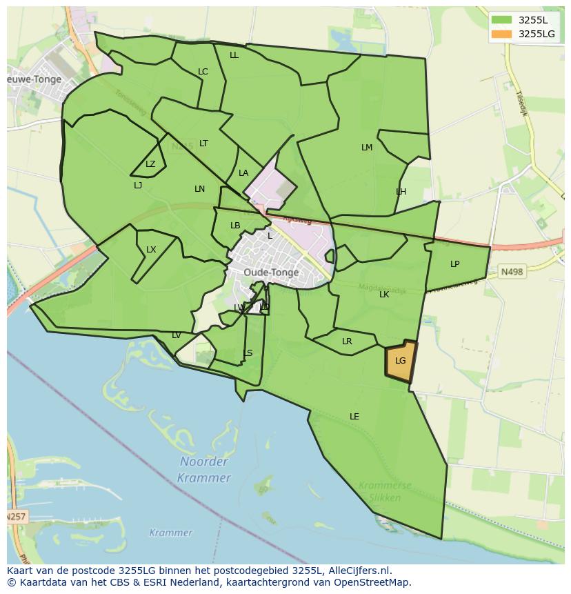 Afbeelding van het postcodegebied 3255 LG op de kaart.