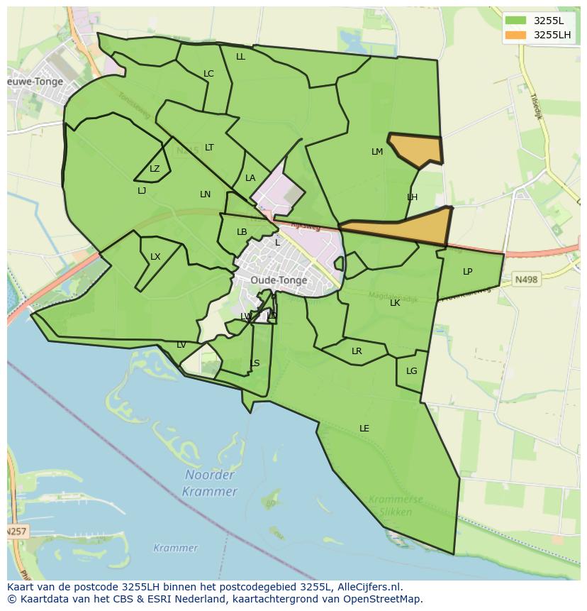 Afbeelding van het postcodegebied 3255 LH op de kaart.
