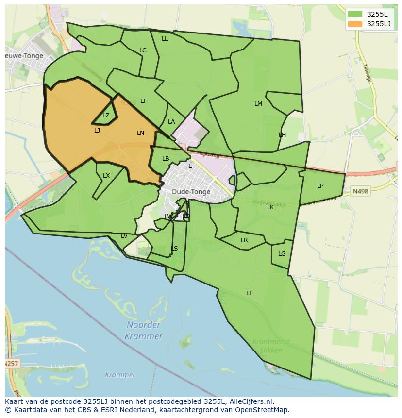 Afbeelding van het postcodegebied 3255 LJ op de kaart.