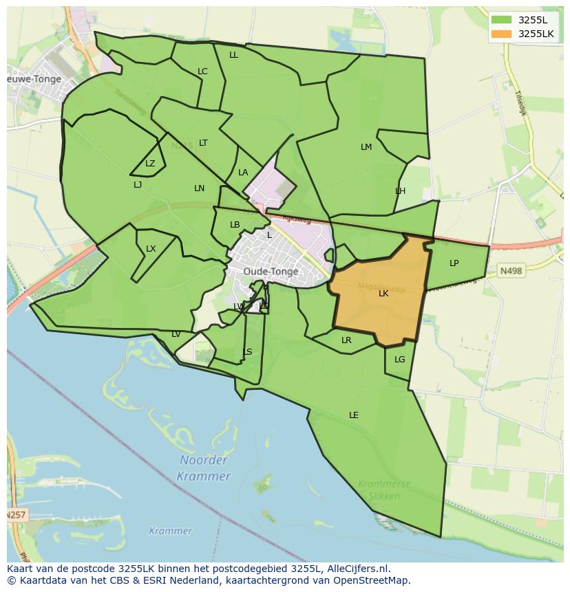 Afbeelding van het postcodegebied 3255 LK op de kaart.