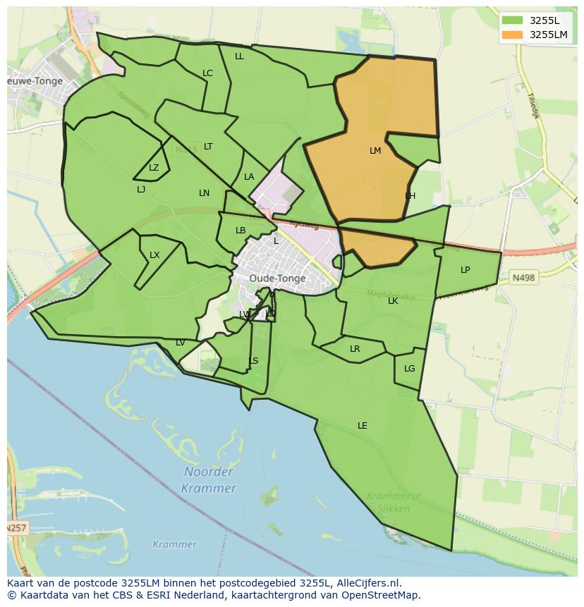 Afbeelding van het postcodegebied 3255 LM op de kaart.