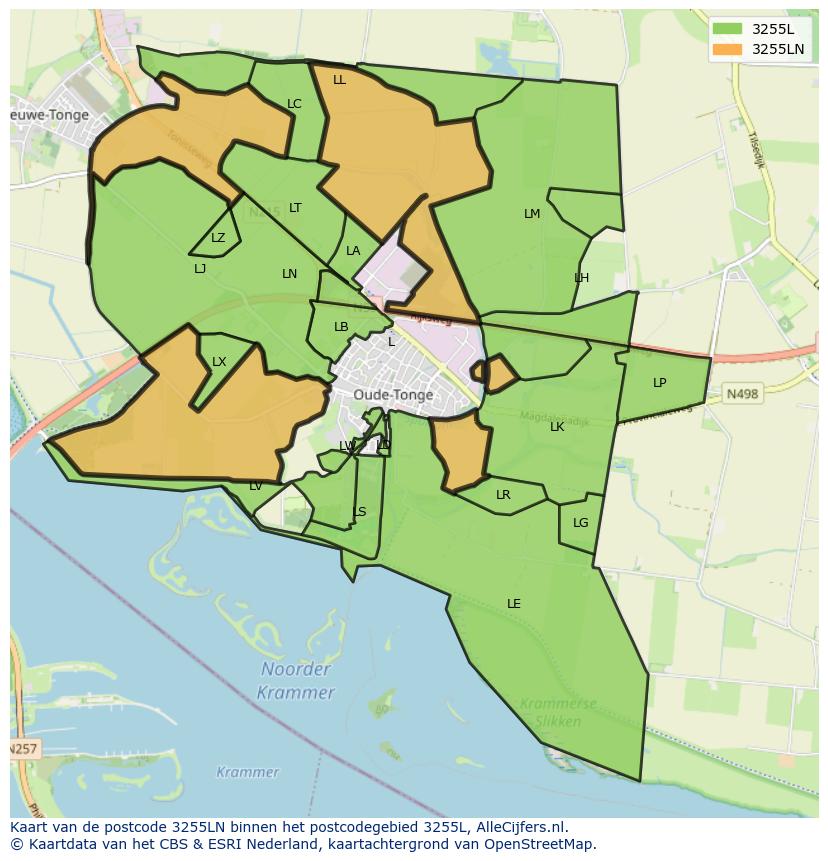 Afbeelding van het postcodegebied 3255 LN op de kaart.