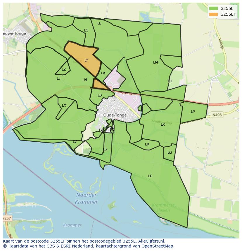 Afbeelding van het postcodegebied 3255 LT op de kaart.