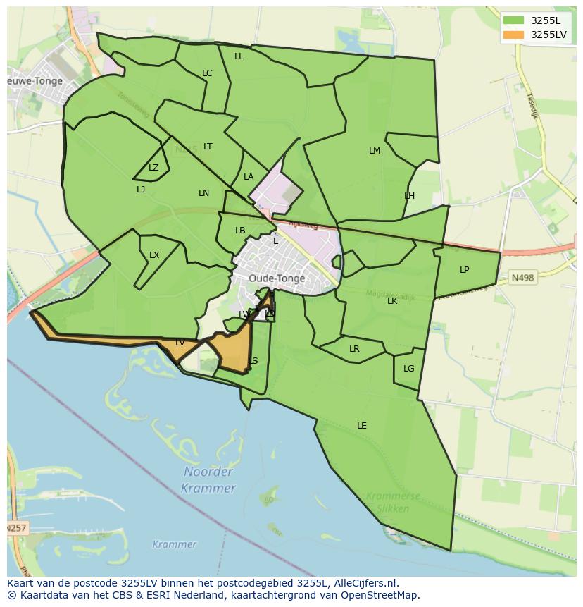 Afbeelding van het postcodegebied 3255 LV op de kaart.