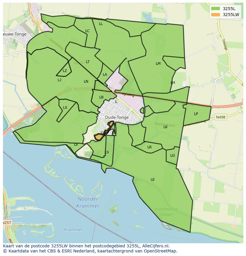 Afbeelding van het postcodegebied 3255 LW op de kaart.