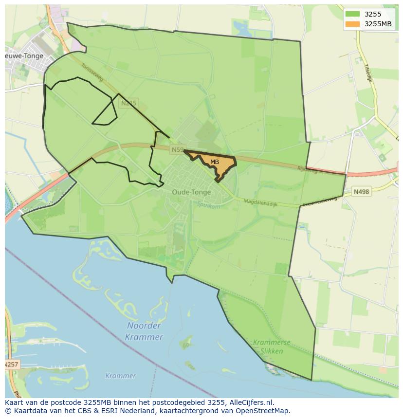 Afbeelding van het postcodegebied 3255 MB op de kaart.