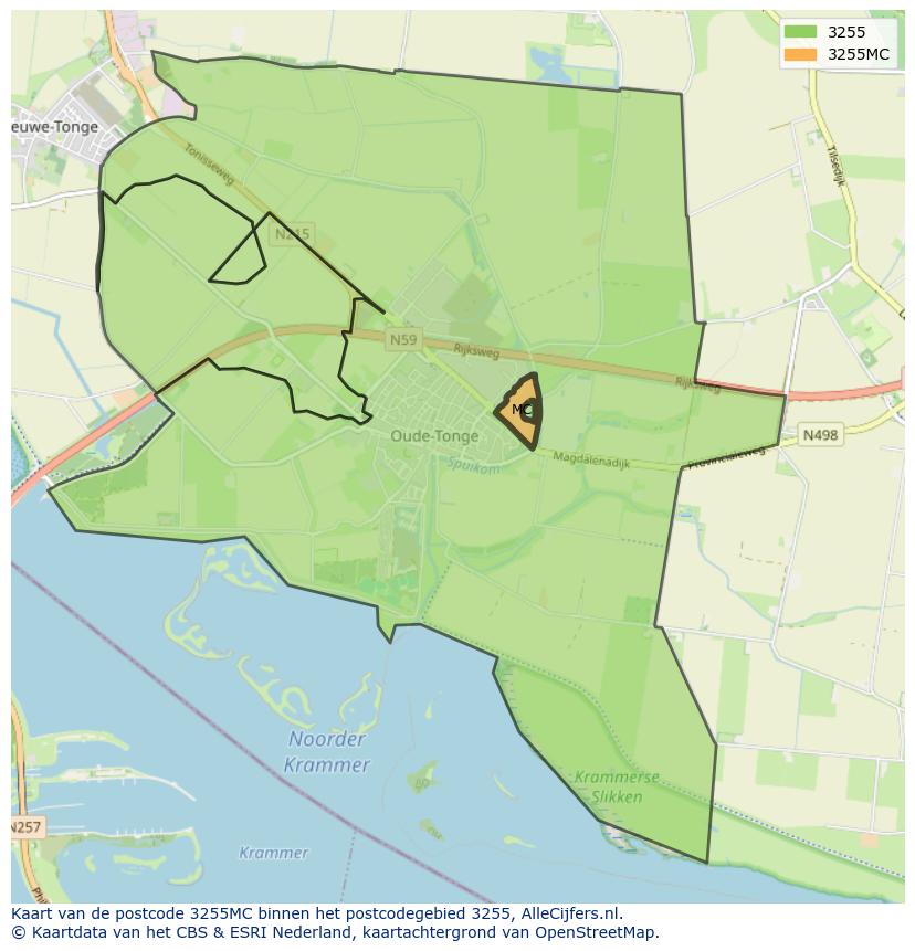 Afbeelding van het postcodegebied 3255 MC op de kaart.