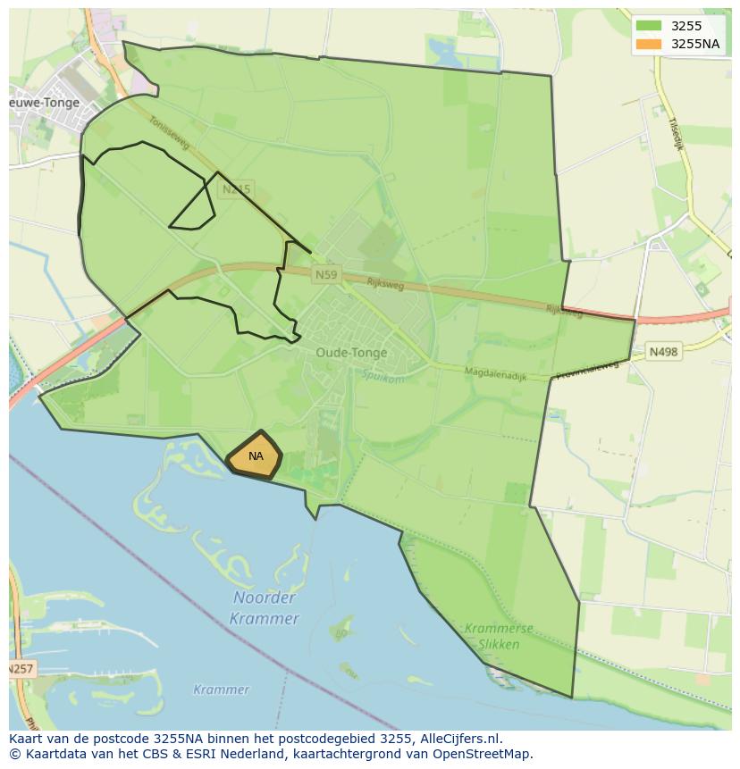Afbeelding van het postcodegebied 3255 NA op de kaart.