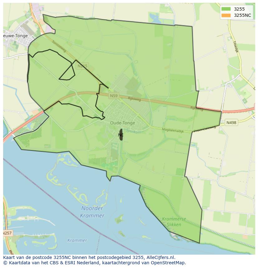 Afbeelding van het postcodegebied 3255 NC op de kaart.