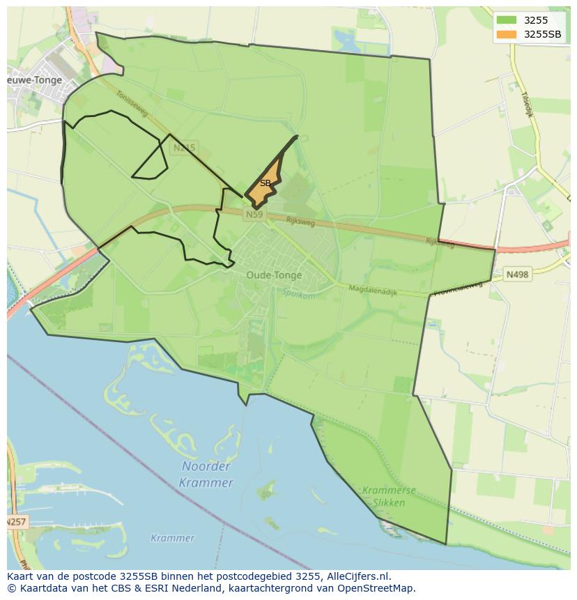 Afbeelding van het postcodegebied 3255 SB op de kaart.
