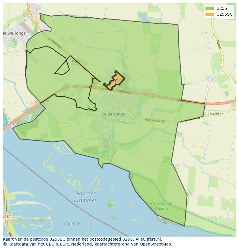 Afbeelding van het postcodegebied 3255 SC op de kaart.