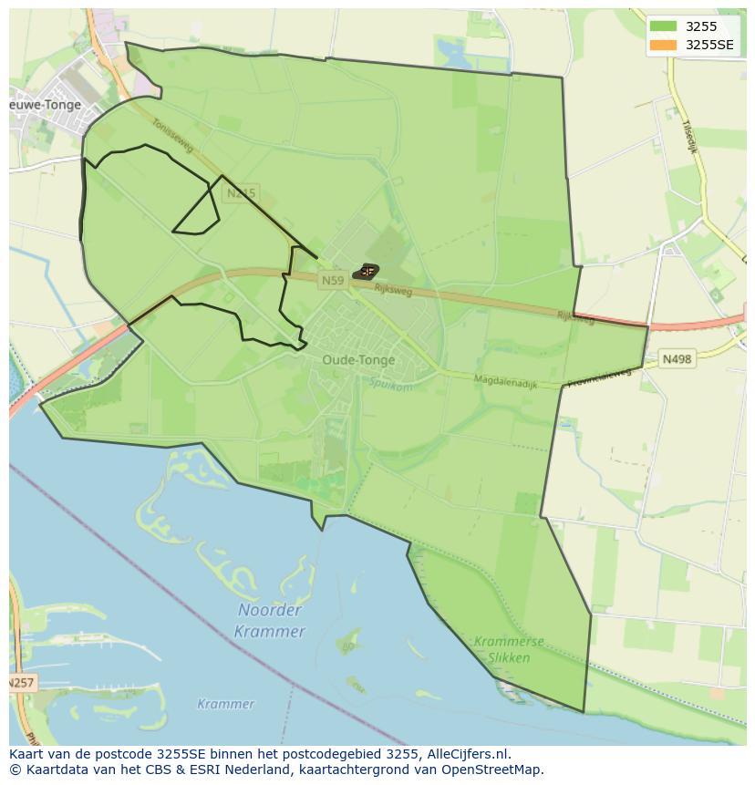 Afbeelding van het postcodegebied 3255 SE op de kaart.