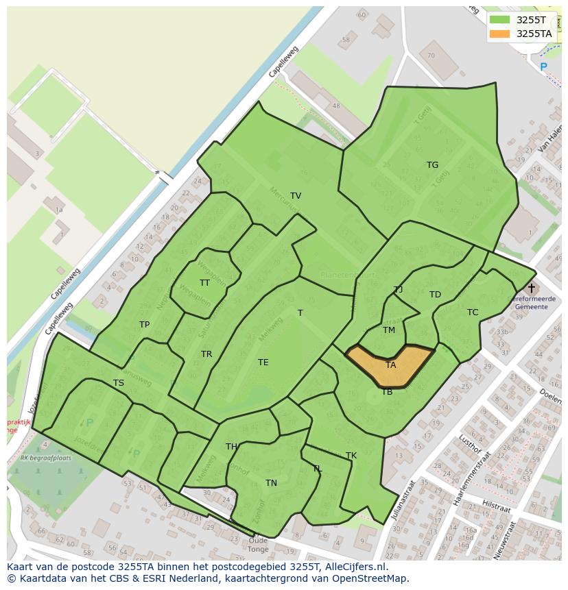 Afbeelding van het postcodegebied 3255 TA op de kaart.