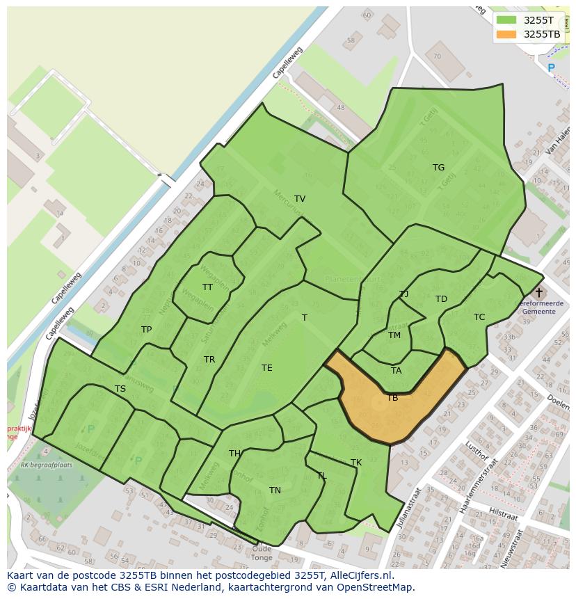 Afbeelding van het postcodegebied 3255 TB op de kaart.