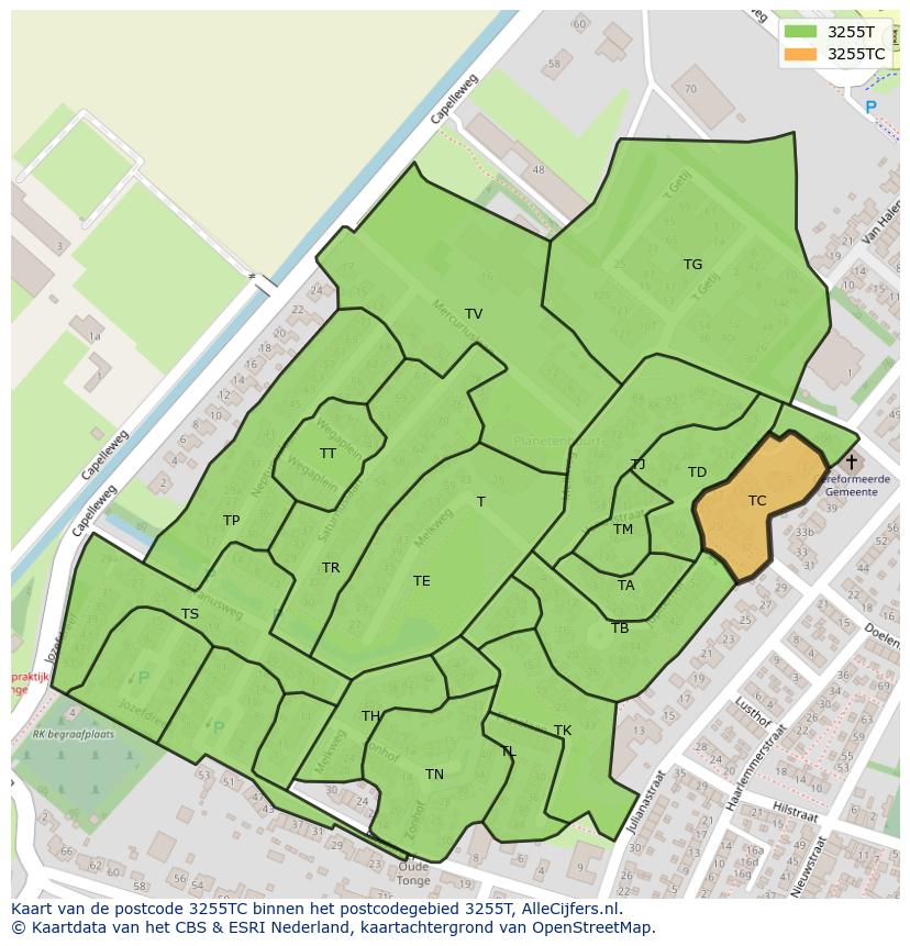 Afbeelding van het postcodegebied 3255 TC op de kaart.