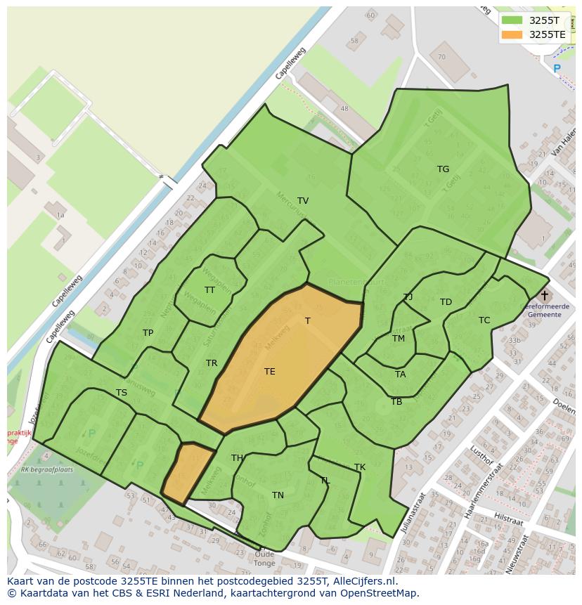 Afbeelding van het postcodegebied 3255 TE op de kaart.