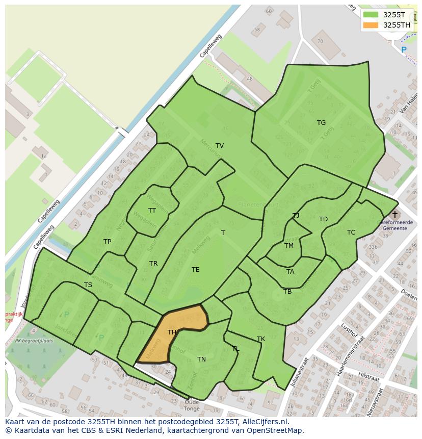 Afbeelding van het postcodegebied 3255 TH op de kaart.
