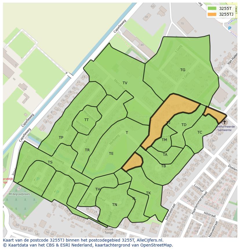 Afbeelding van het postcodegebied 3255 TJ op de kaart.