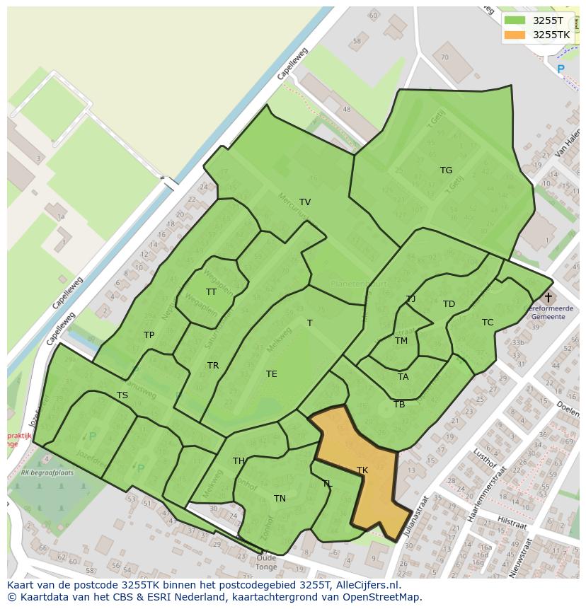 Afbeelding van het postcodegebied 3255 TK op de kaart.