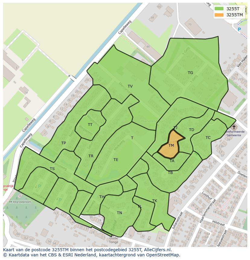 Afbeelding van het postcodegebied 3255 TM op de kaart.
