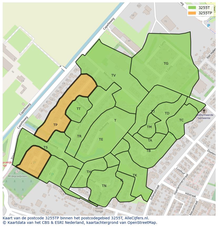 Afbeelding van het postcodegebied 3255 TP op de kaart.