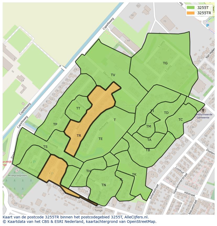 Afbeelding van het postcodegebied 3255 TR op de kaart.