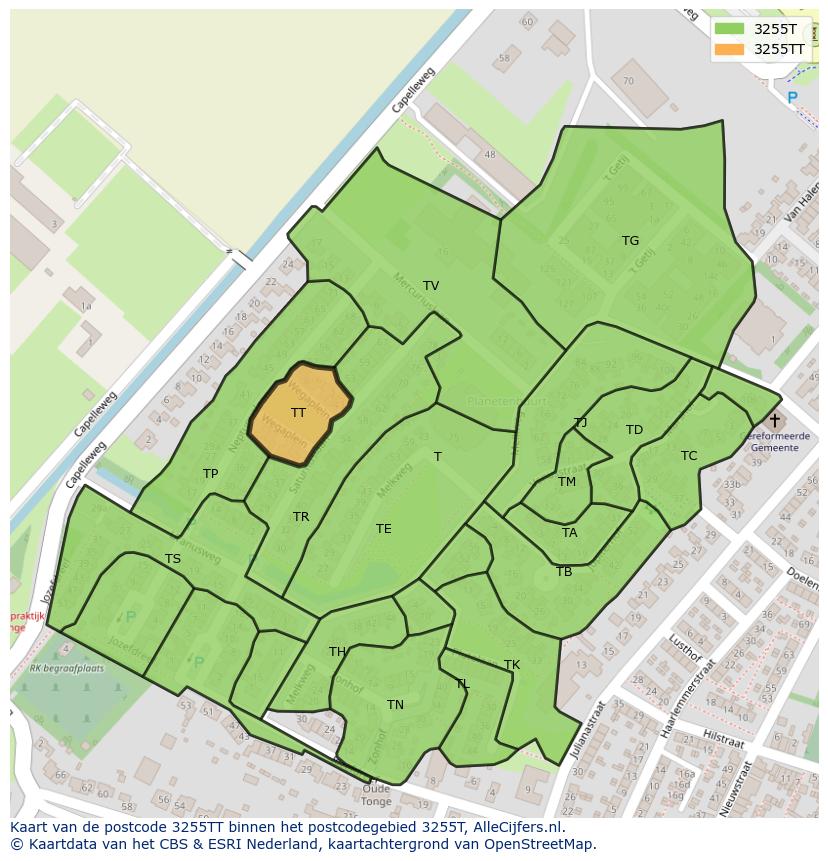 Afbeelding van het postcodegebied 3255 TT op de kaart.