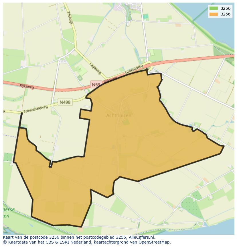 Afbeelding van het postcodegebied 3256 op de kaart.