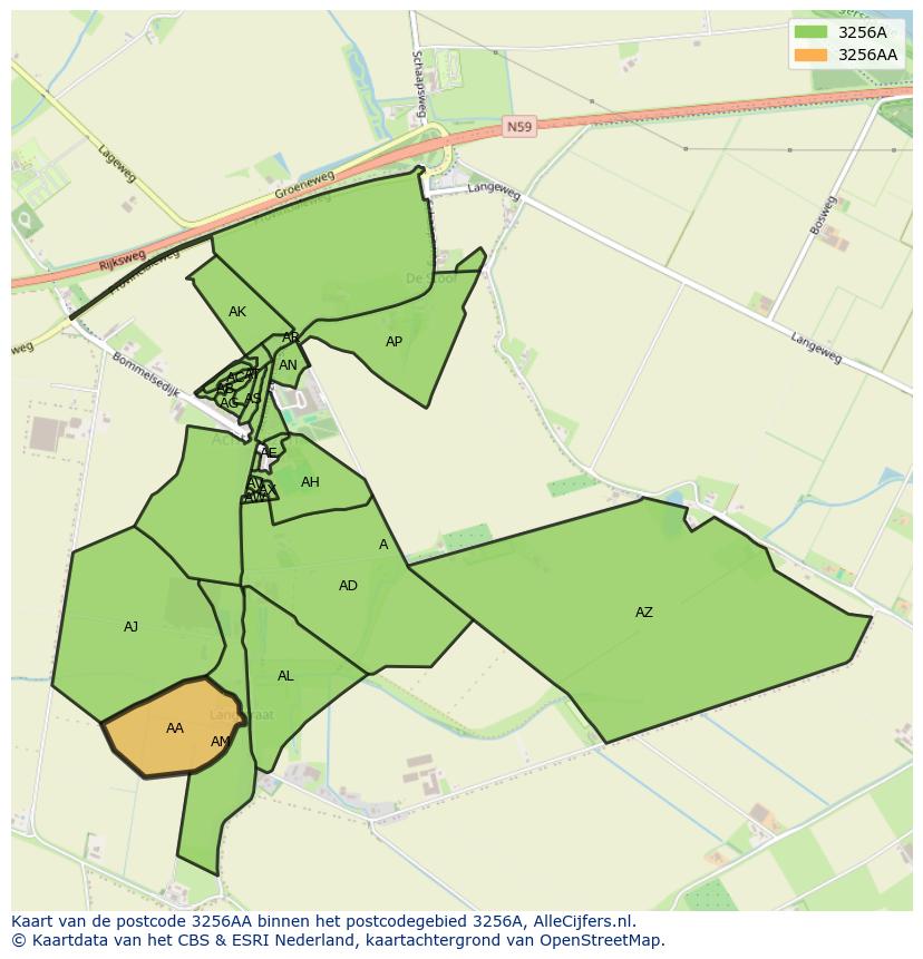Afbeelding van het postcodegebied 3256 AA op de kaart.