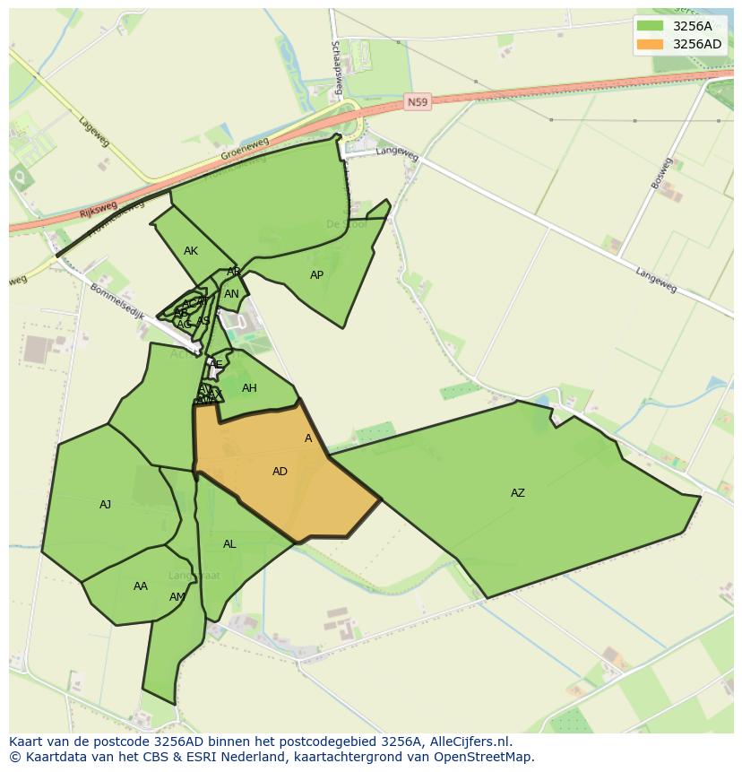 Afbeelding van het postcodegebied 3256 AD op de kaart.