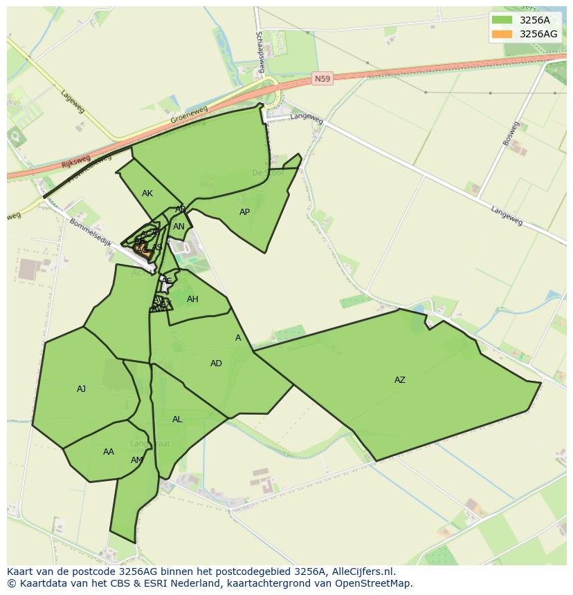Afbeelding van het postcodegebied 3256 AG op de kaart.
