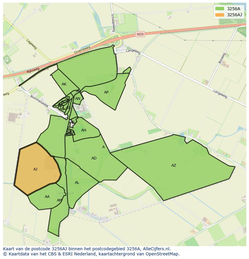 Afbeelding van het postcodegebied 3256 AJ op de kaart.