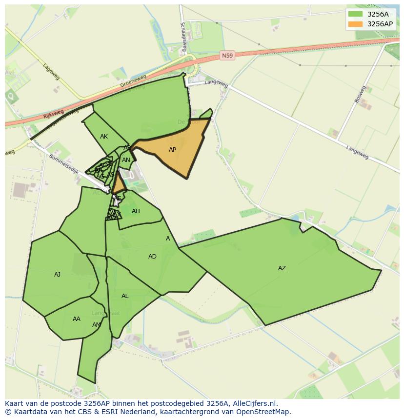 Afbeelding van het postcodegebied 3256 AP op de kaart.