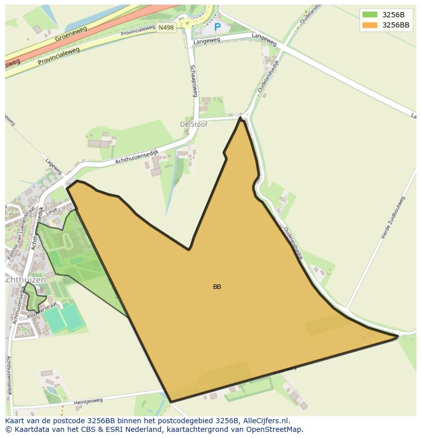 Afbeelding van het postcodegebied 3256 BB op de kaart.