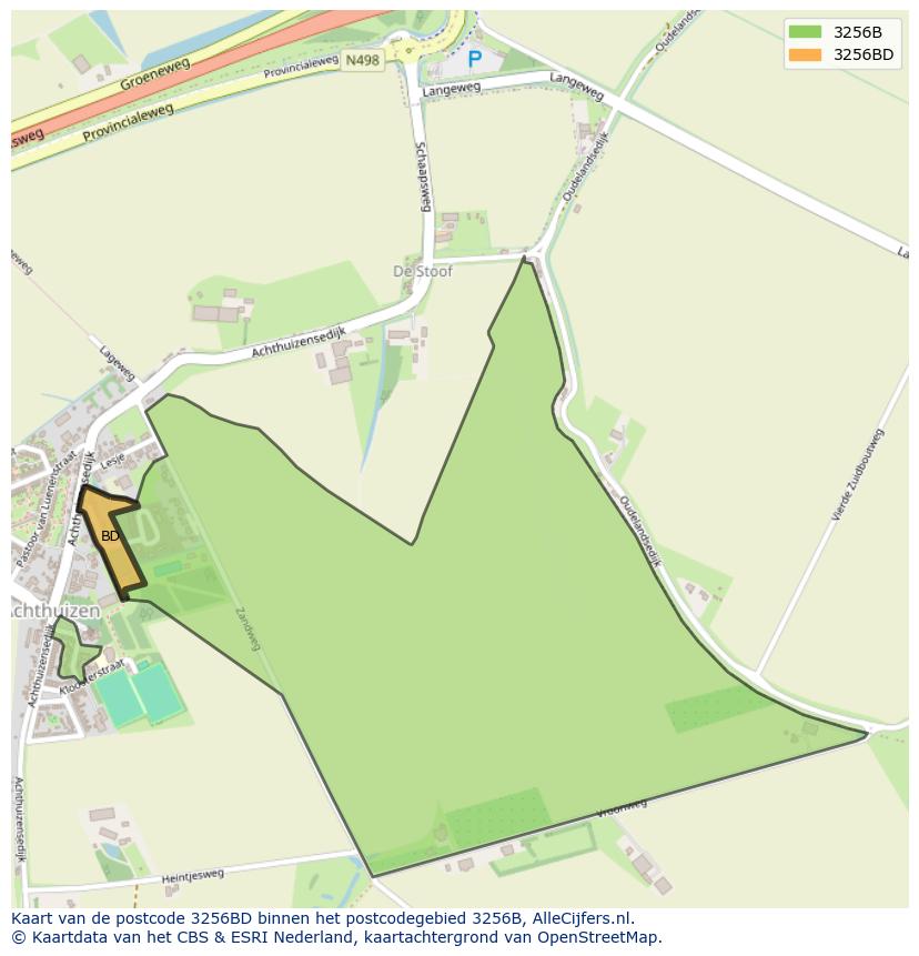 Afbeelding van het postcodegebied 3256 BD op de kaart.