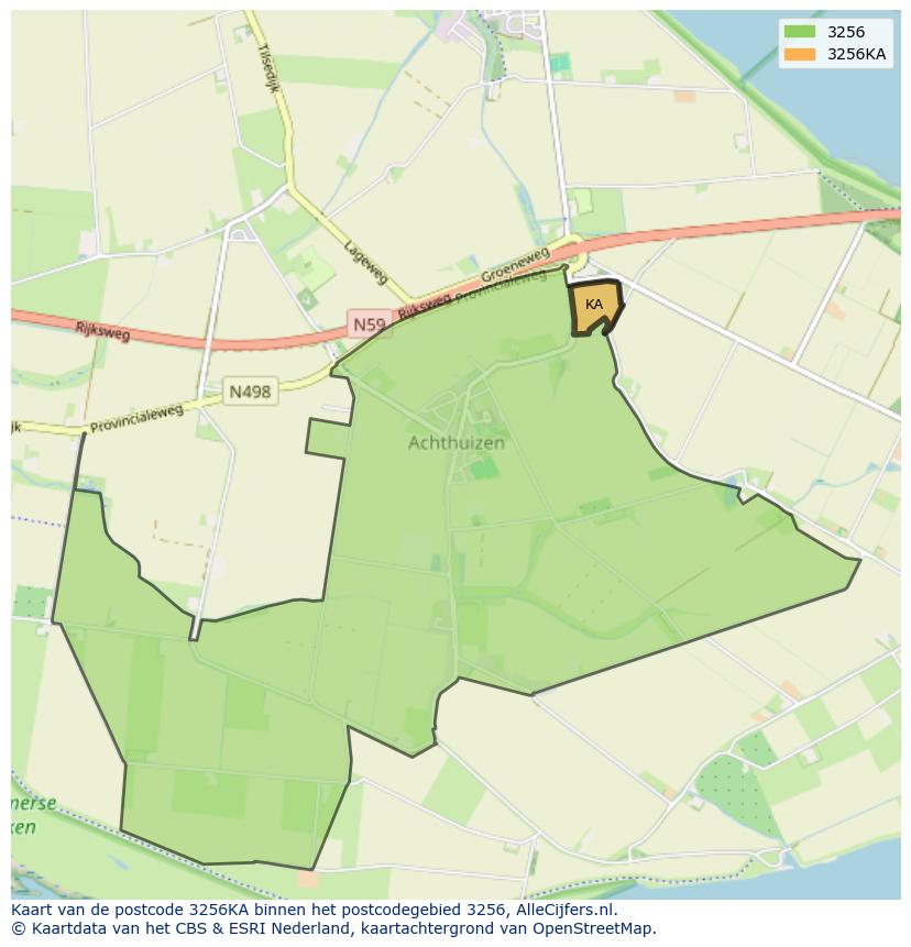Afbeelding van het postcodegebied 3256 KA op de kaart.