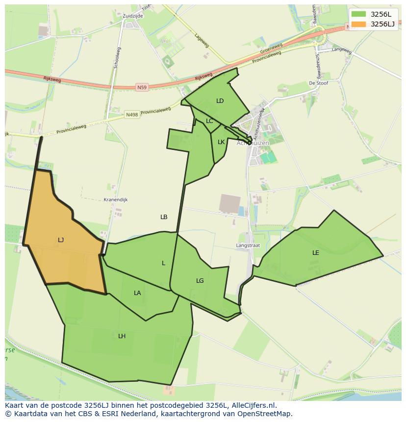 Afbeelding van het postcodegebied 3256 LJ op de kaart.