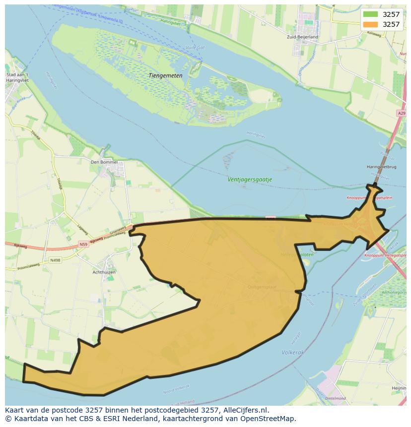 Afbeelding van het postcodegebied 3257 op de kaart.