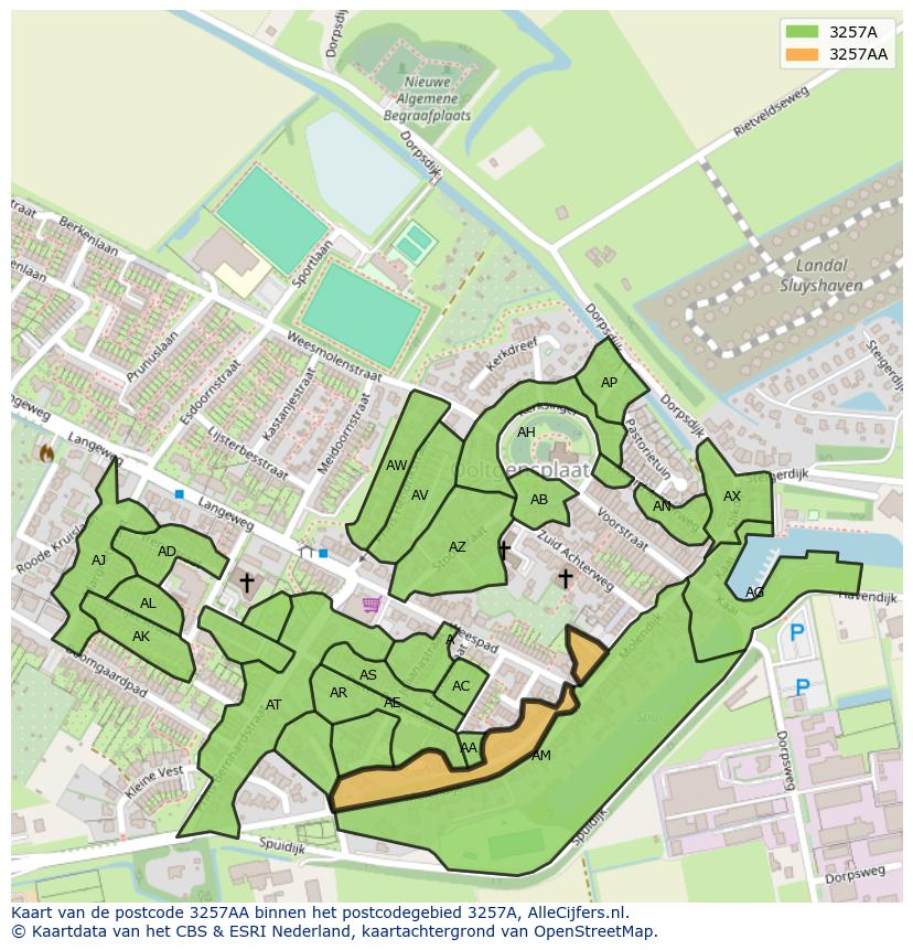 Afbeelding van het postcodegebied 3257 AA op de kaart.