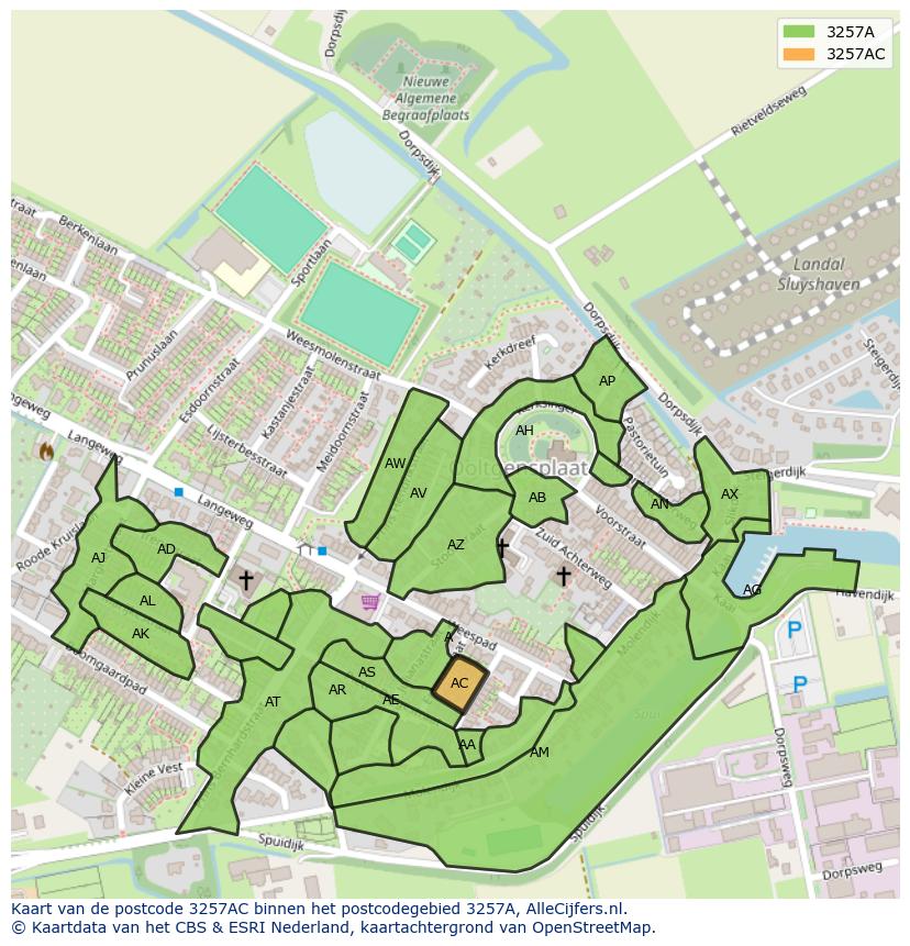 Afbeelding van het postcodegebied 3257 AC op de kaart.