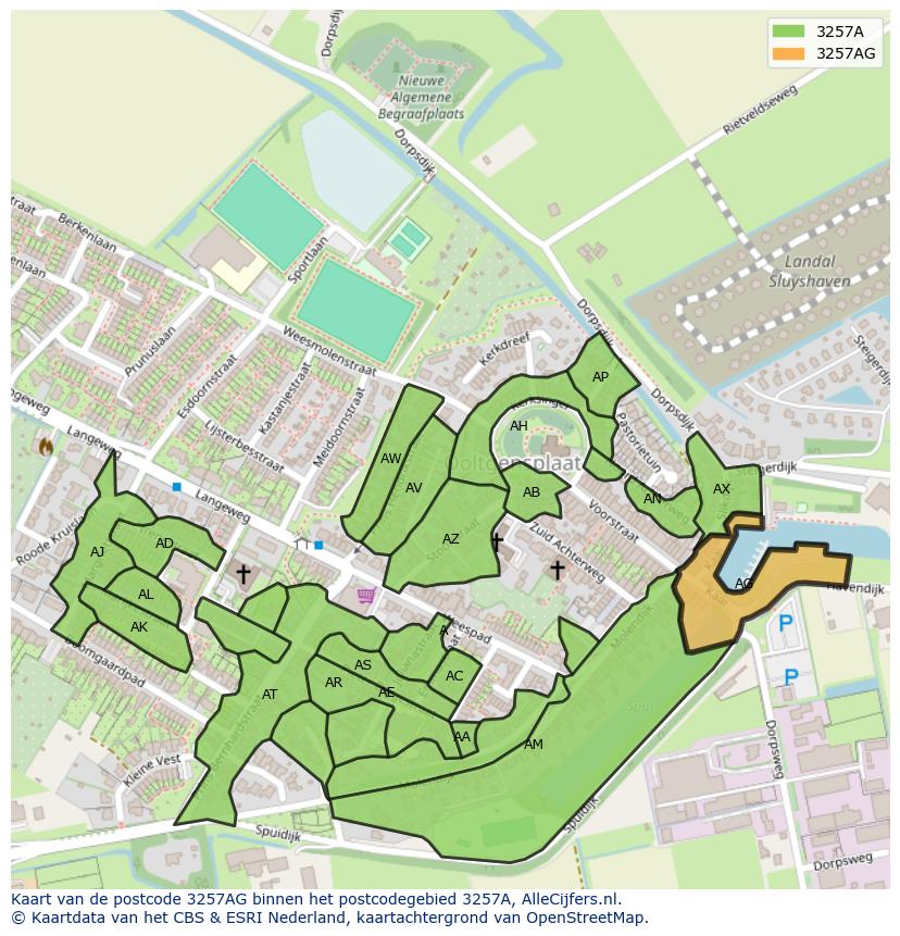 Afbeelding van het postcodegebied 3257 AG op de kaart.