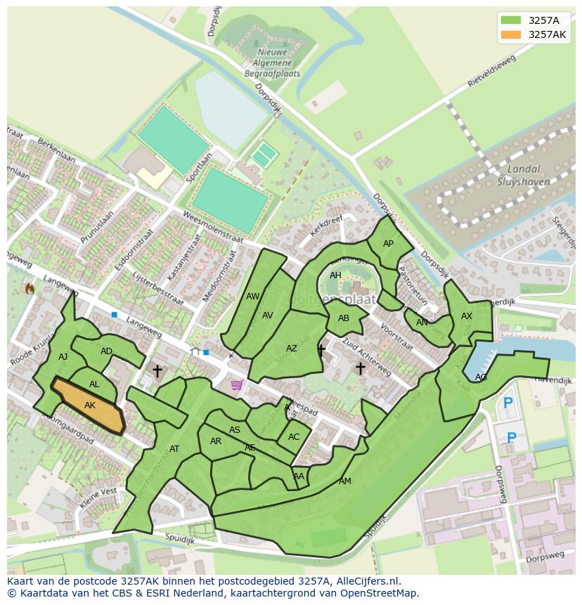 Afbeelding van het postcodegebied 3257 AK op de kaart.