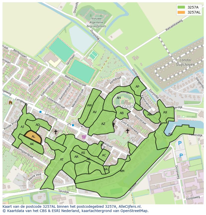 Afbeelding van het postcodegebied 3257 AL op de kaart.