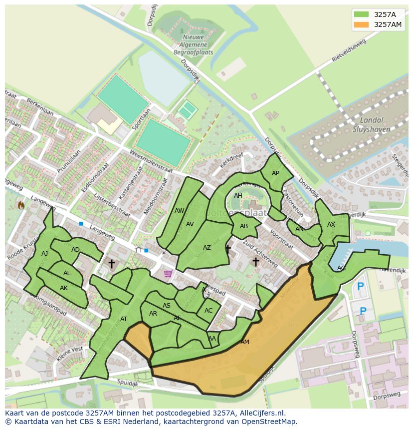Afbeelding van het postcodegebied 3257 AM op de kaart.